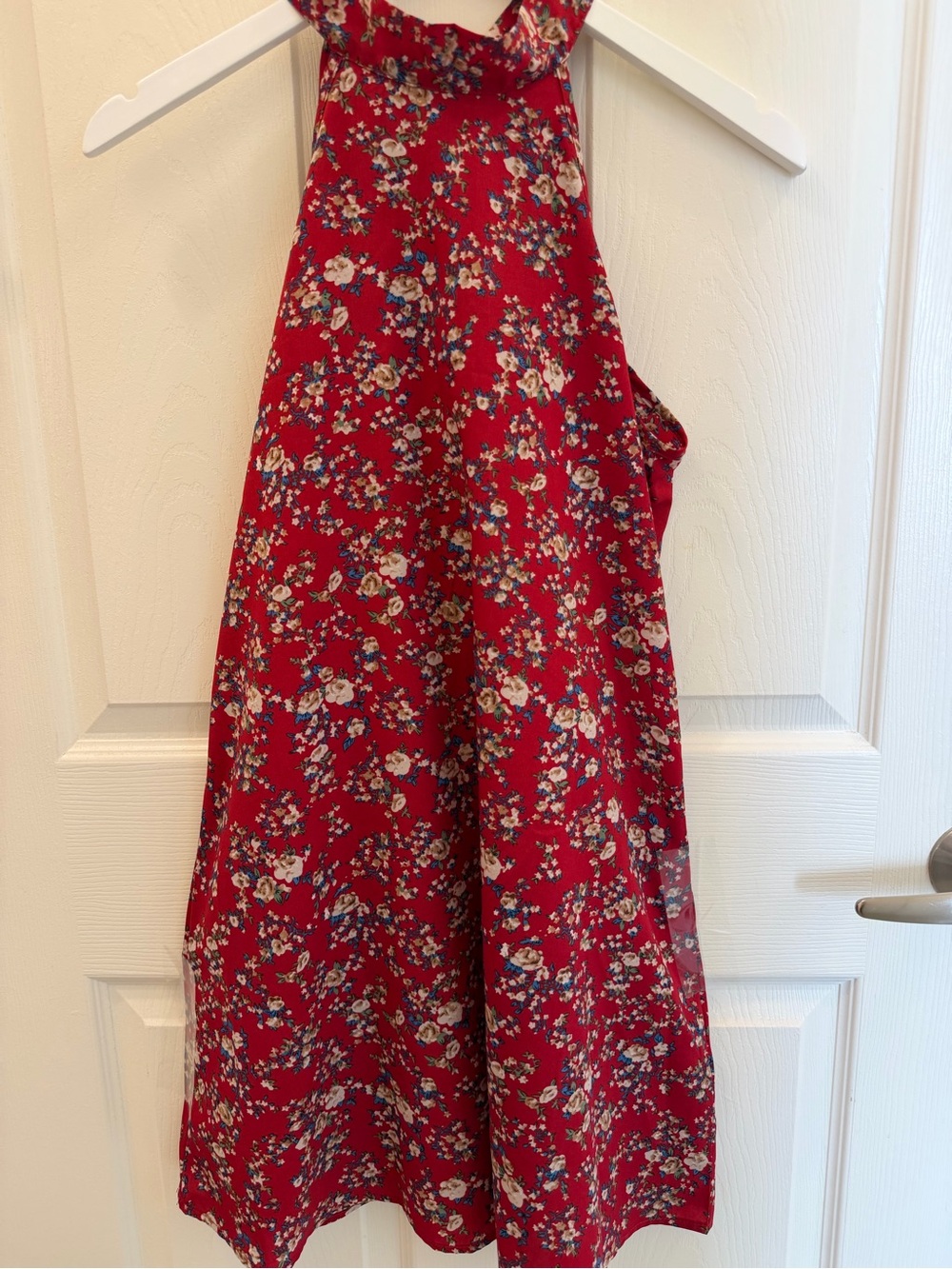 Red Floral Halter Summer Dress